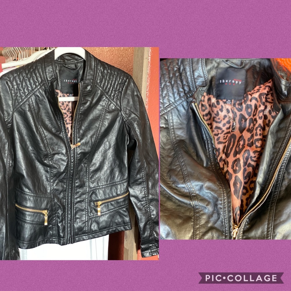 Black Leather Jacket- Gold Zipper
